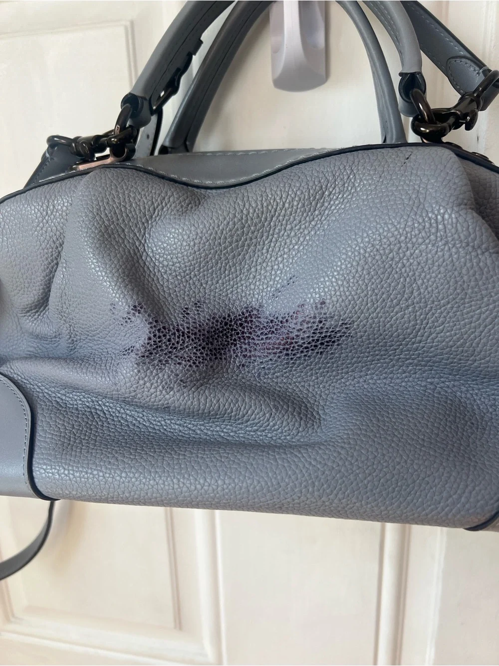 Coach Pebble Leather Lane Satchel Mist Blue